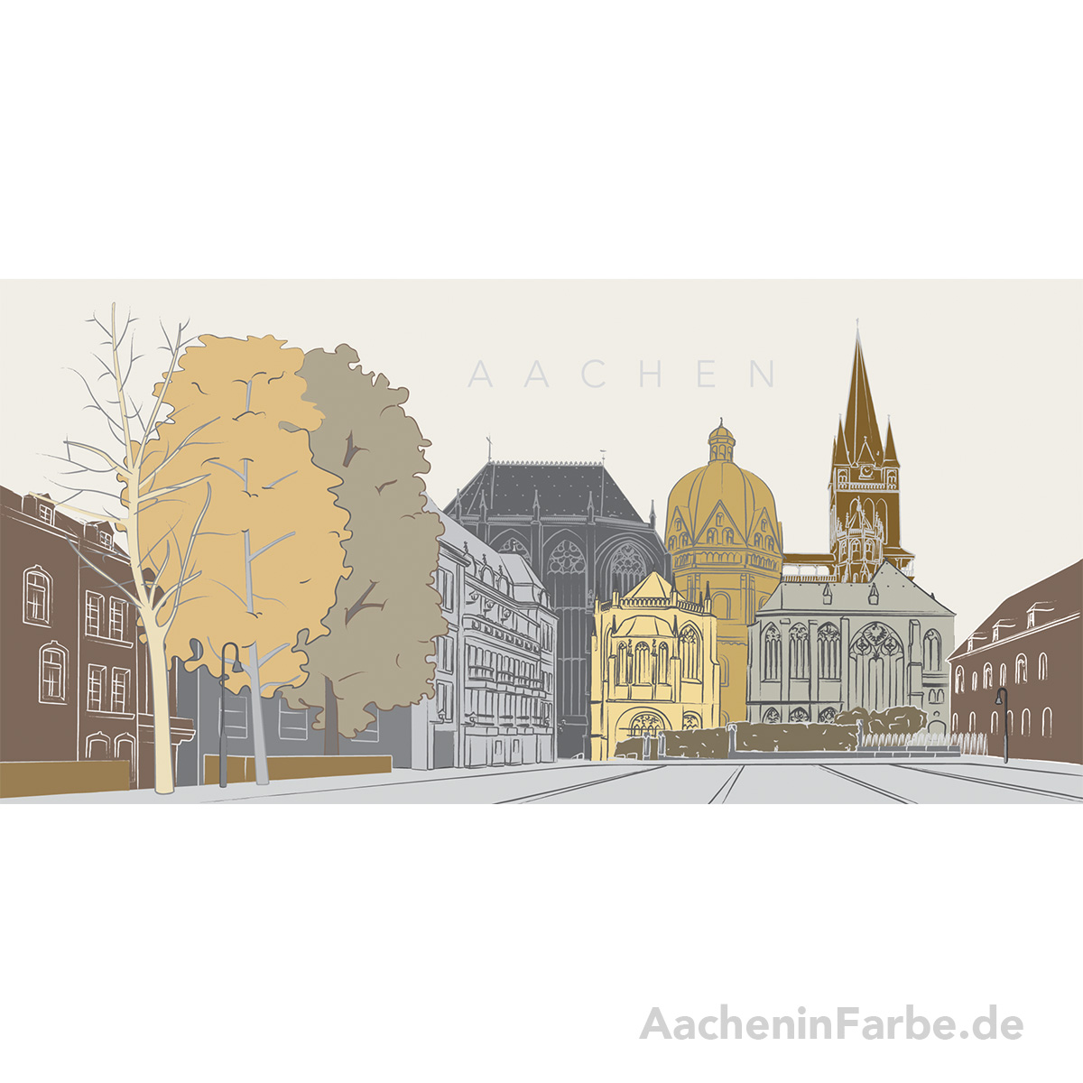 Grußkarte "Aachen" Aachener Dom, pastell