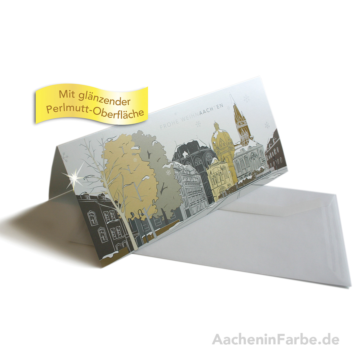 Grußkarte "Frohe WeihnAACHtEN", Aachener Dom, pastell (Perlmutt)
