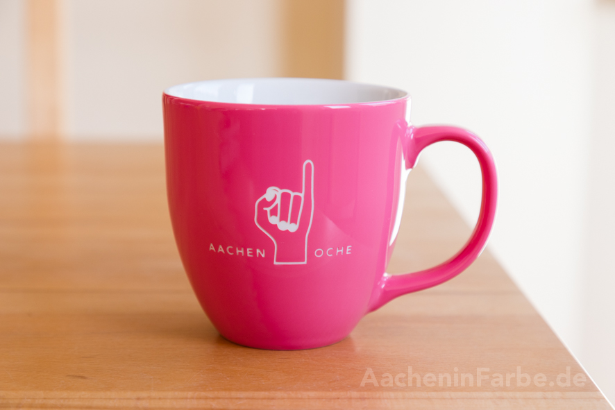 Aachen Becher bunt, Klenkes, pink, graviert