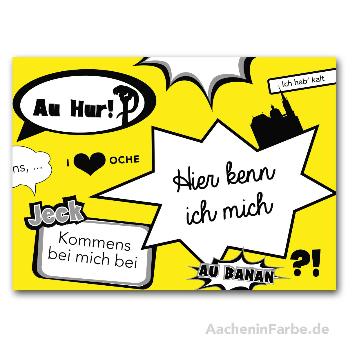 Postkarte, Öcher Sprüche, Comic "Hier kenn ich mich"