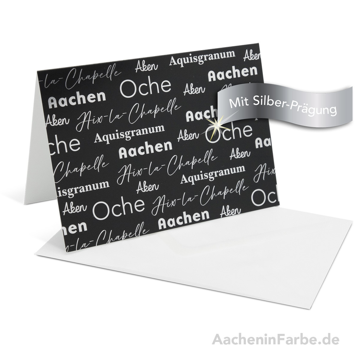 Grußkarte "Aachen International", schwarz (Silberprägung)