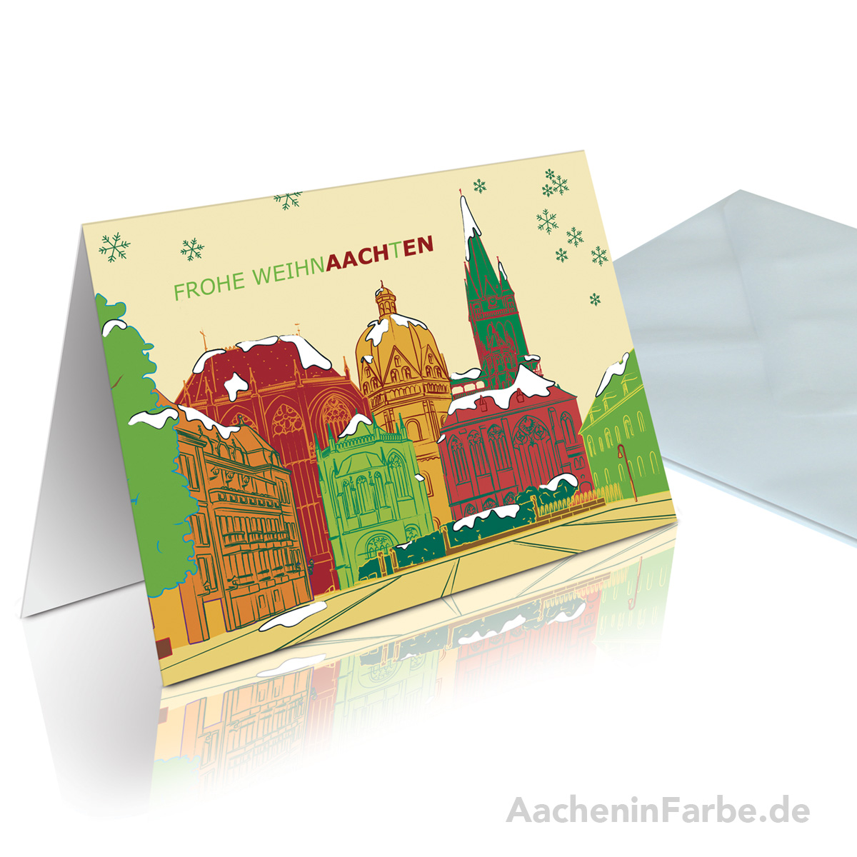 Grußkarte "Frohe WeihnAACHtEN", Aachener Dom, rot-grün