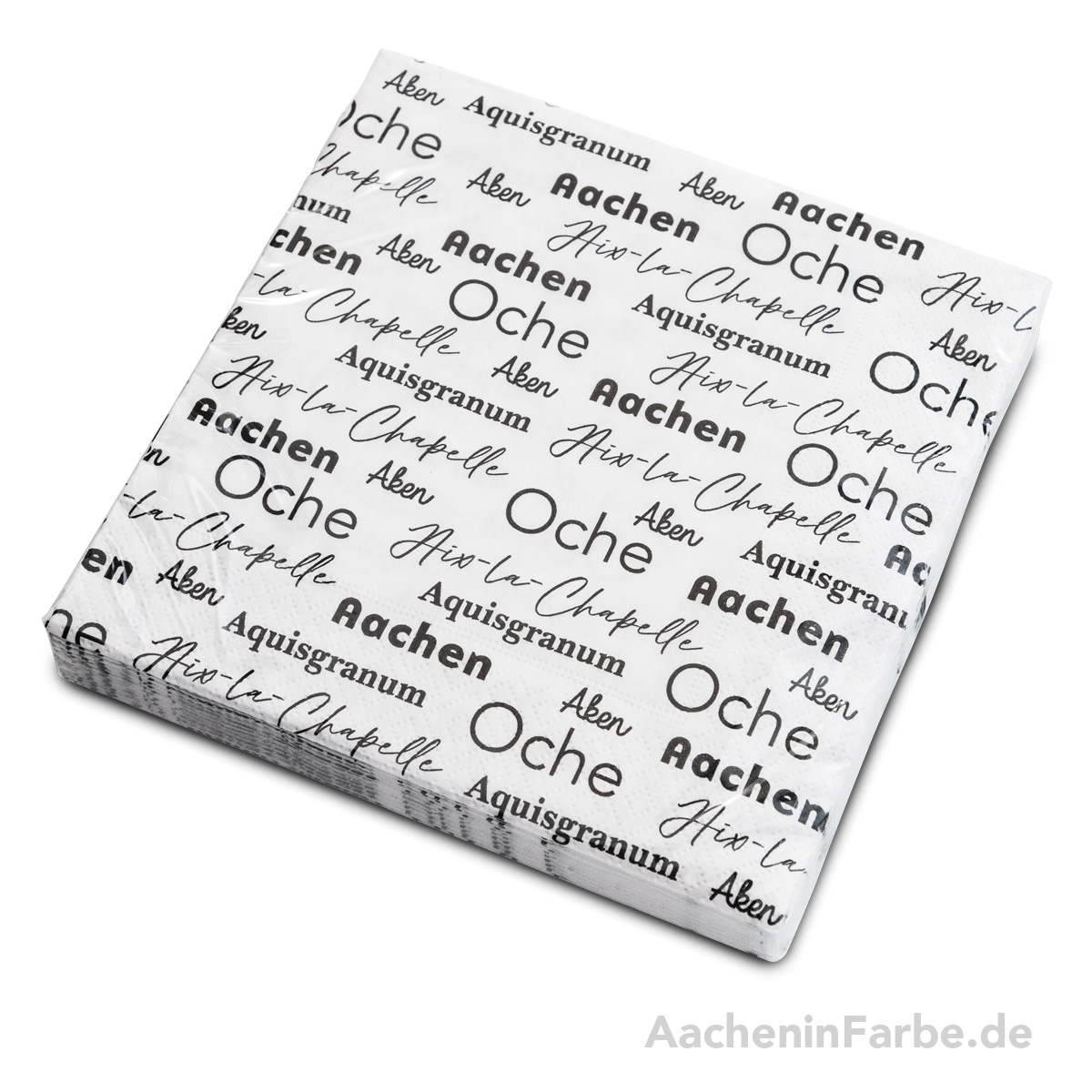 Serviette "Aachen International", weiß-schwarz