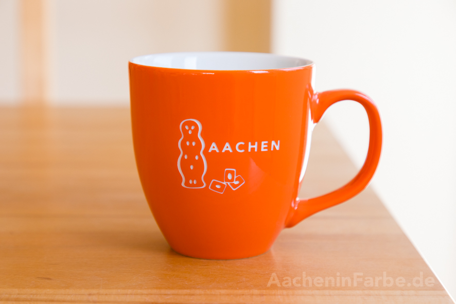 Aachen Becher bunt, Printe, orange, graviert