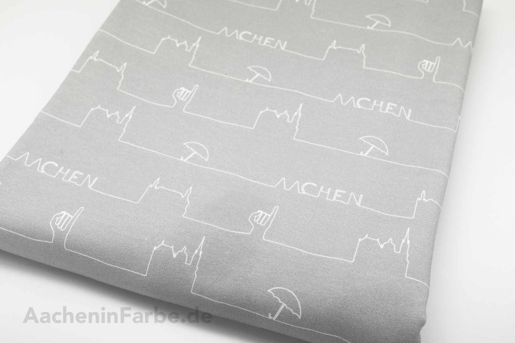 Aachen Stoff, French Terry, Aachen Liniendesign, hellgrau-weiß (0,5 m)